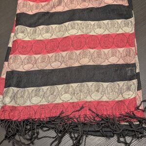 Elegant Striped Scarf in Red, Black, and Cream